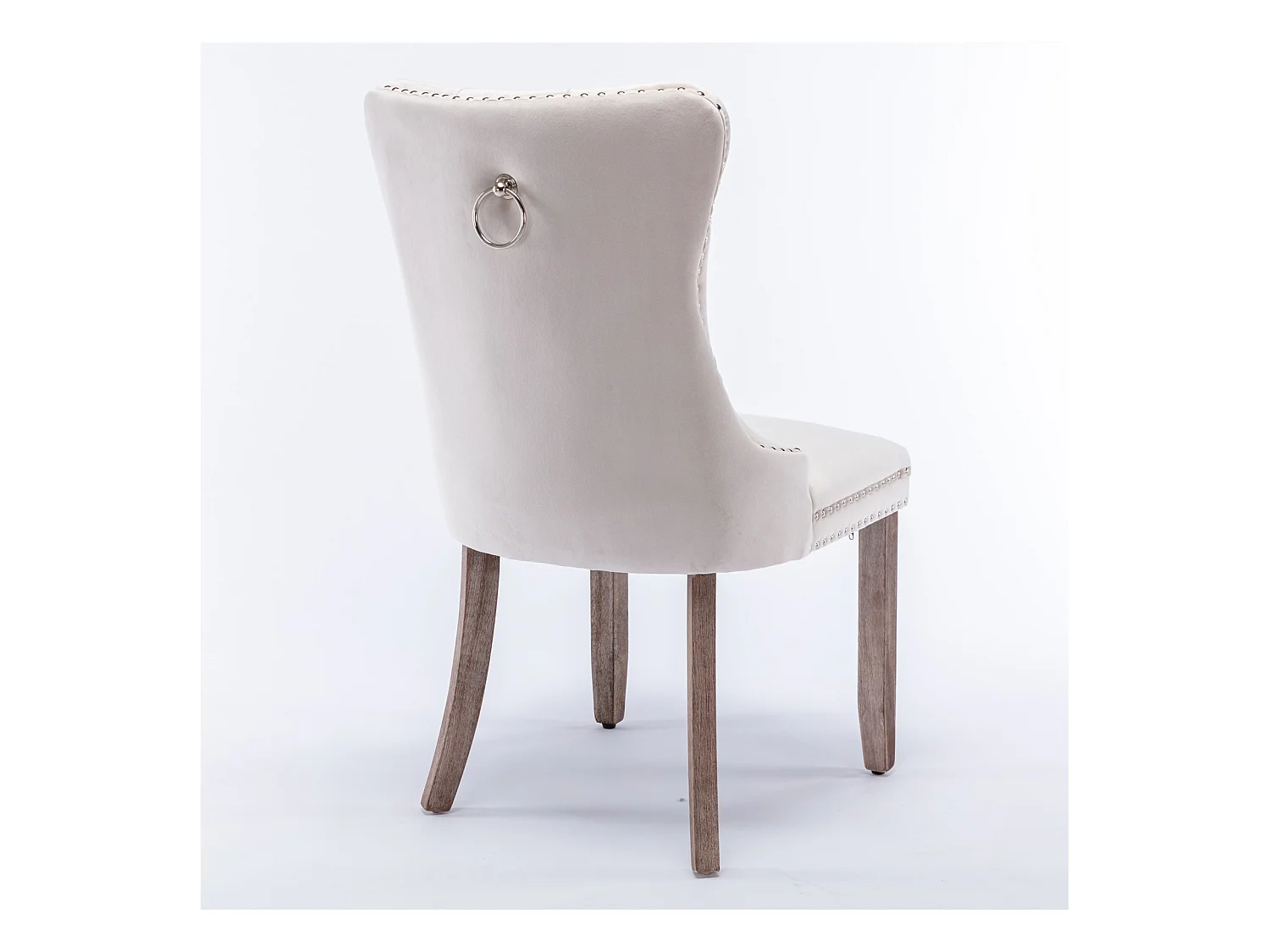 2er-Set Esszimmerstühle aus beigem Samt mit Ziernägeln und gepolsterter Rückenlehne