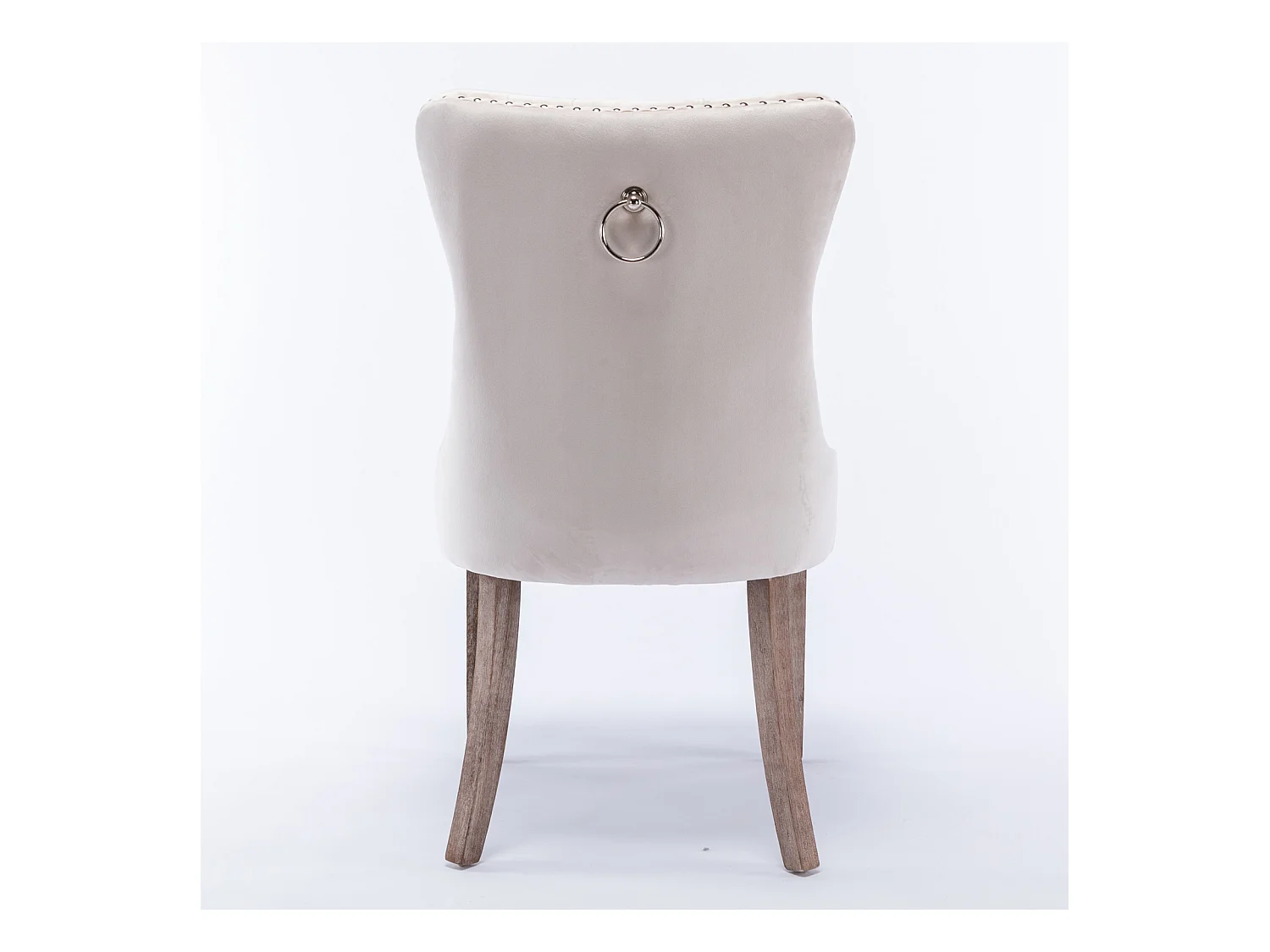 2er-Set Esszimmerstühle aus beigem Samt mit Ziernägeln und gepolsterter Rückenlehne