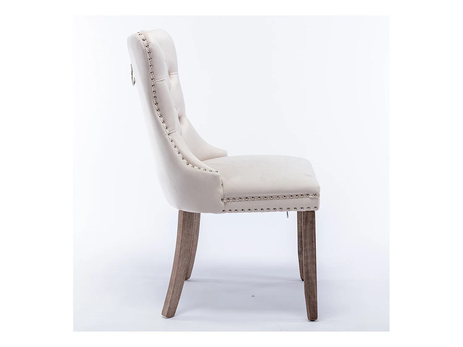 2er-Set Esszimmerstühle aus beigem Samt mit Ziernägeln und gepolsterter Rückenlehne