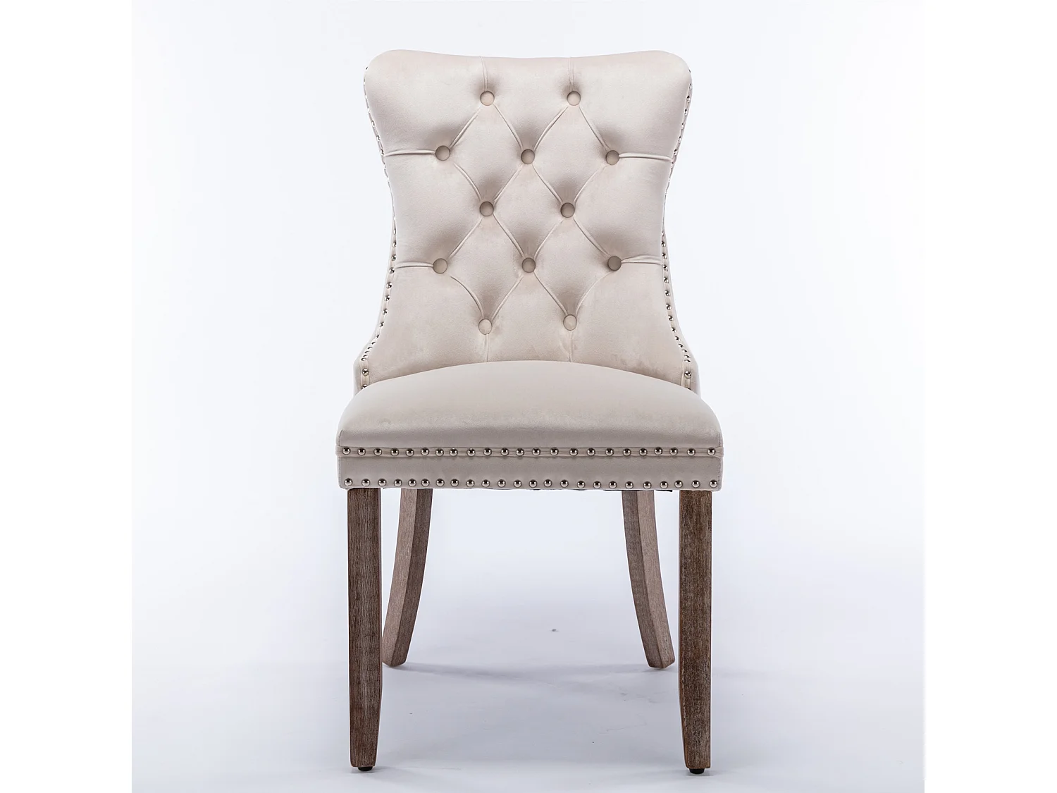 Juego de 2 sillas de comedor en terciopelo beige con tachuelas decorativas y respaldo acolchado