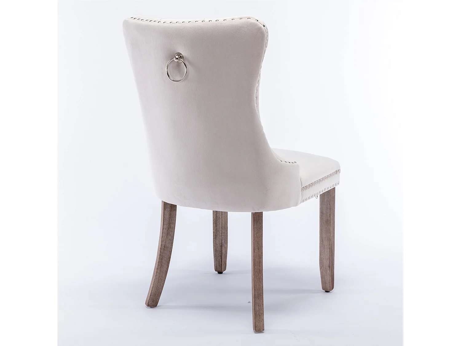 Juego de 2 sillas de comedor en terciopelo beige con tachuelas decorativas y respaldo acolchado