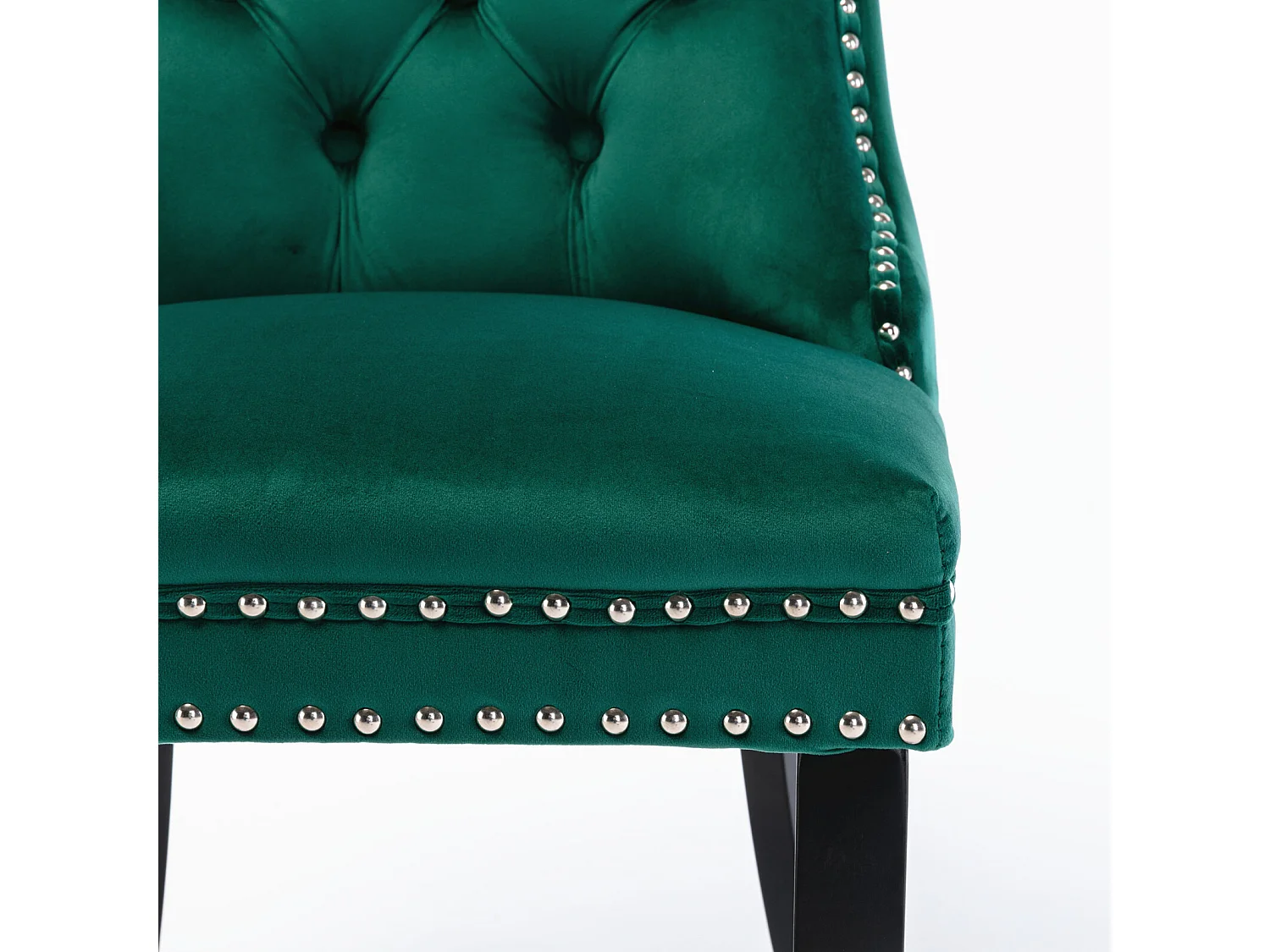 Lot de 2 chaises de salle à manger en velours vert avec garniture cloutée et dossier rembourré