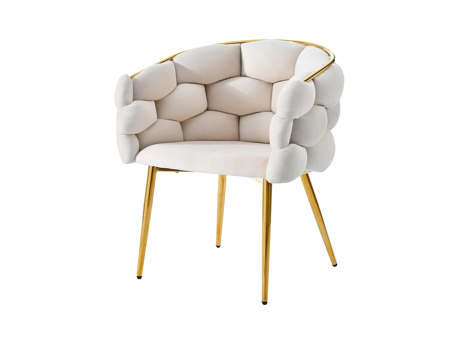 Lot de 2 chaises de salle à manger en velours beige avec dossier rembourré, structure en métal doré