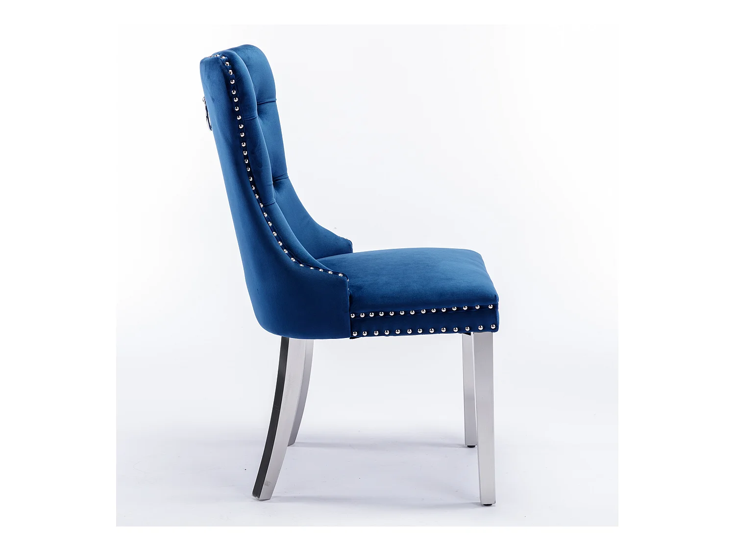 Zestaw 2 krzeseł do jadalni z niebieskiego aksamitu z tapicerowanym oparciem i srebrnymi metalowymi nogami