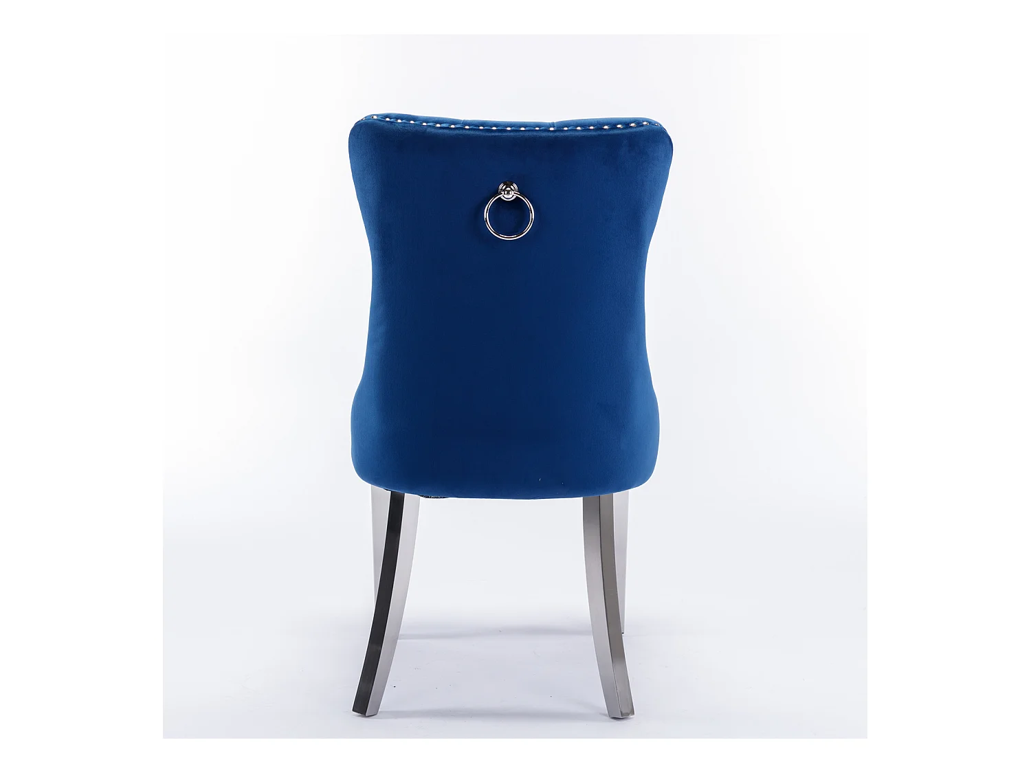 Zestaw 2 krzeseł do jadalni z niebieskiego aksamitu z tapicerowanym oparciem i srebrnymi metalowymi nogami