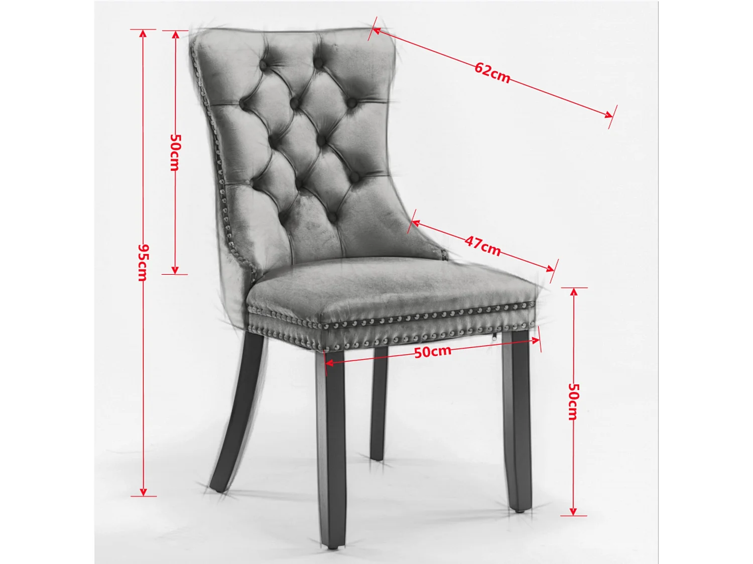 Lot de 2 chaises de salle à manger en velours bleu avec dossier rembourré et pieds en métal argenté