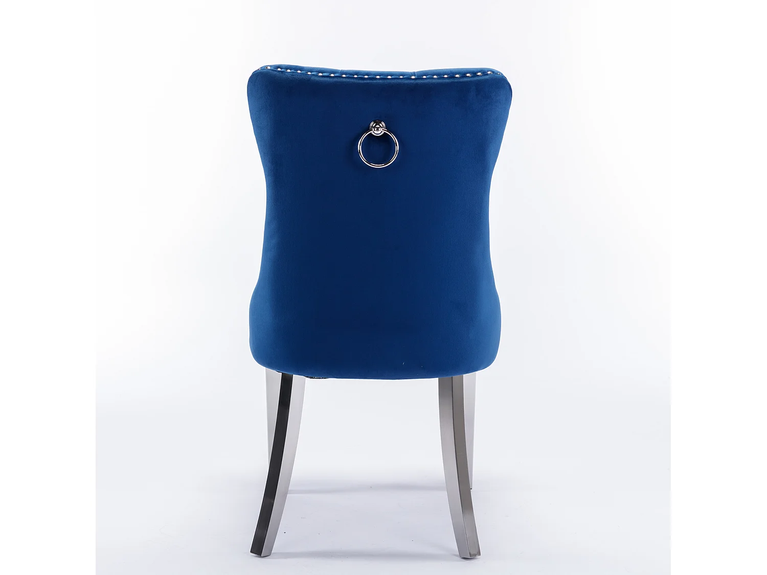 Lot de 2 chaises de salle à manger en velours bleu avec dossier rembourré et pieds en métal argenté