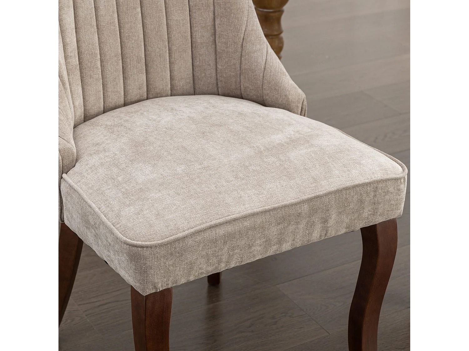 Lot de 2 chaises de salle à manger avec dossier rembourré et pieds en bois - Chenille beige