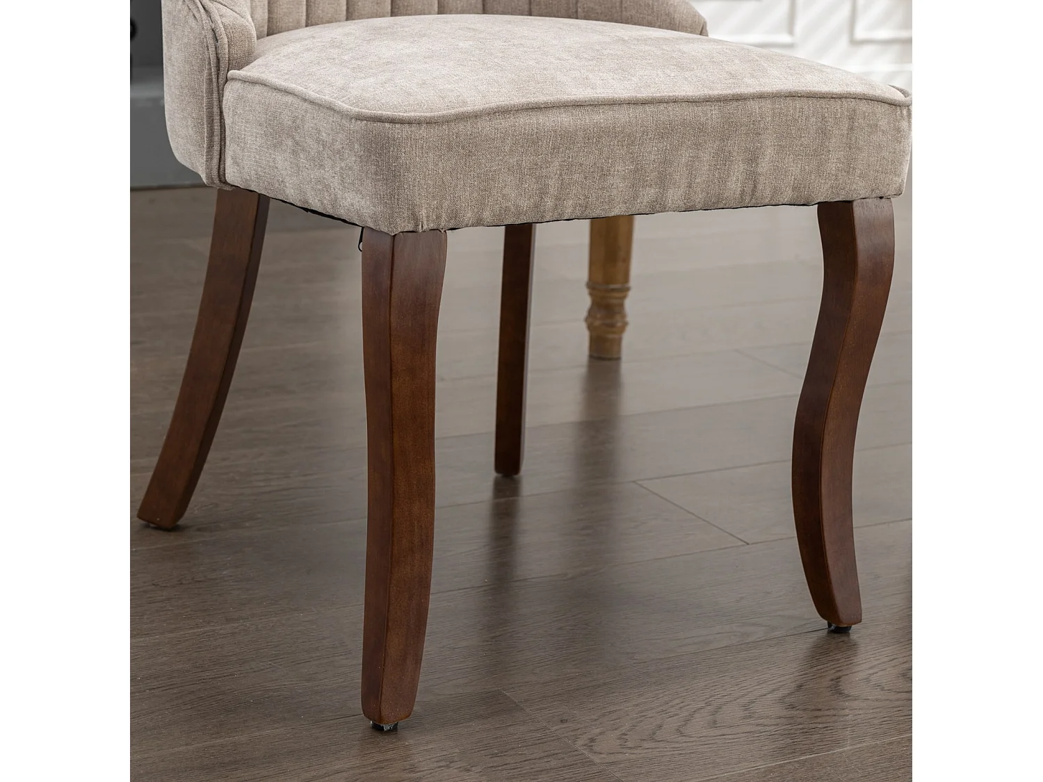 Lot de 2 chaises de salle à manger avec dossier rembourré et pieds en bois - Chenille beige