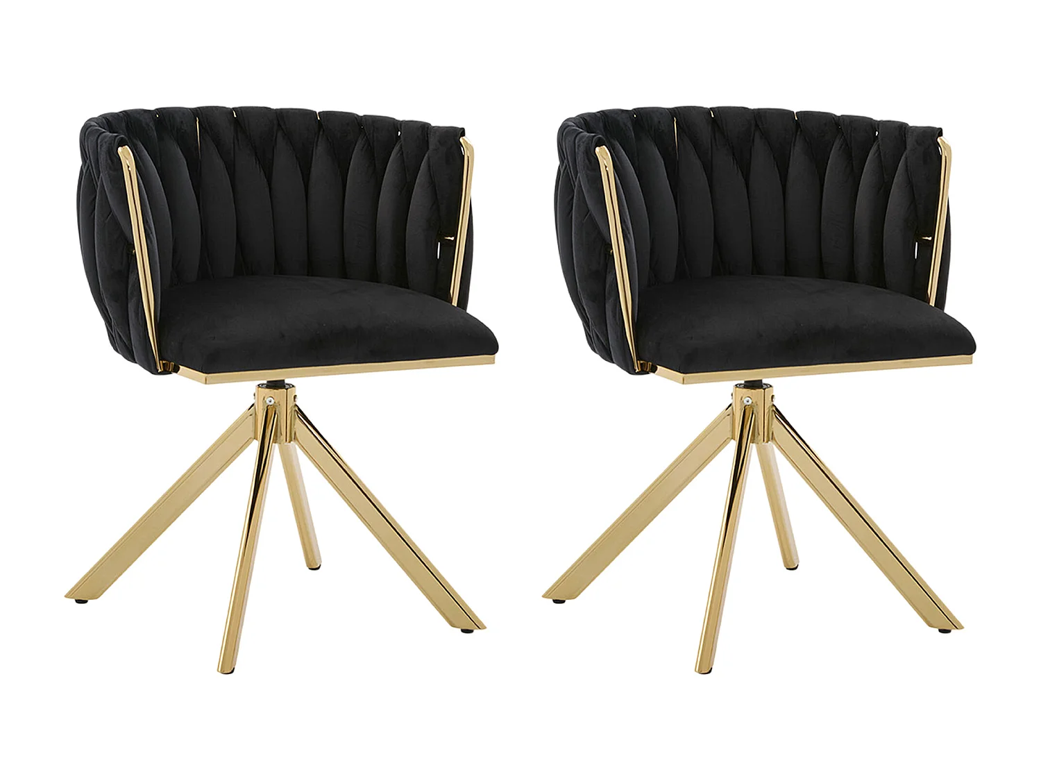 Lot de 2 chaises de salle à manger en velours noir avec fonction pivotante et pieds en métal doré