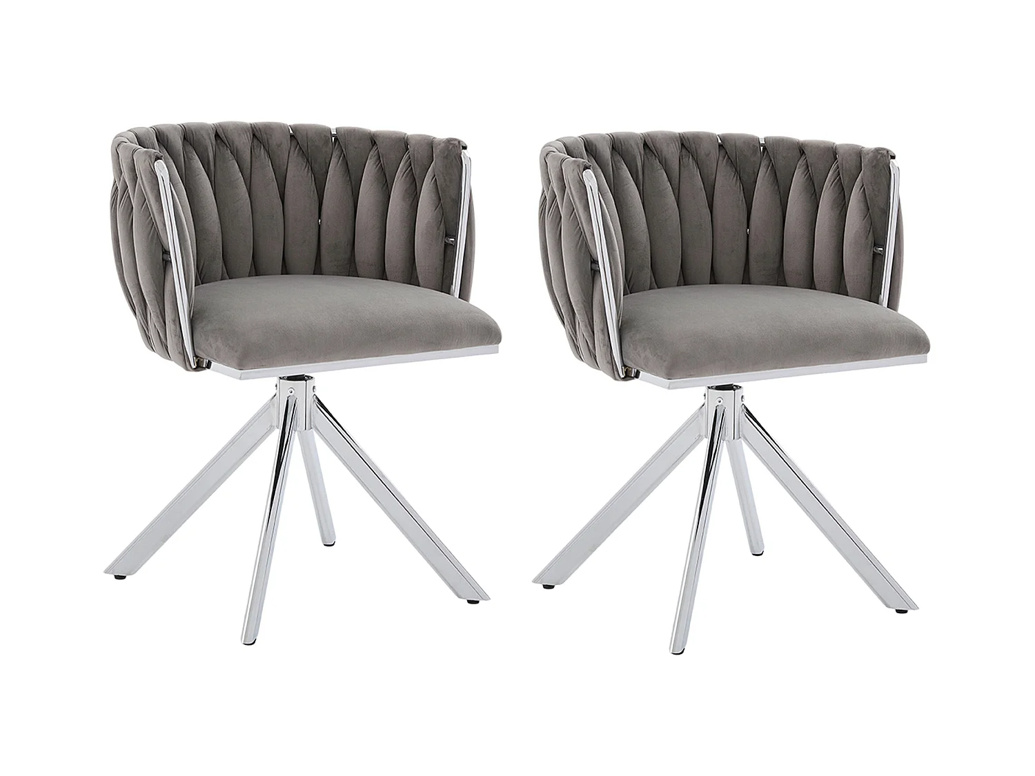 Lot de 2 chaises de salle à manger en velours gris avec fonction pivotante et pieds en métal argenté