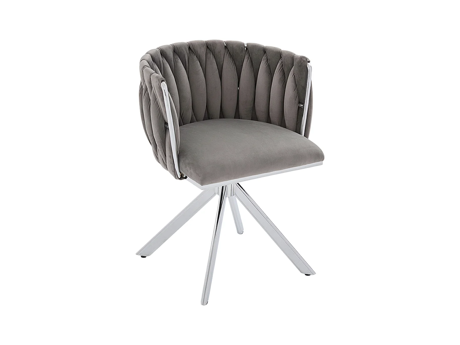 Lot de 2 chaises de salle à manger en velours gris avec fonction pivotante et pieds en métal argenté