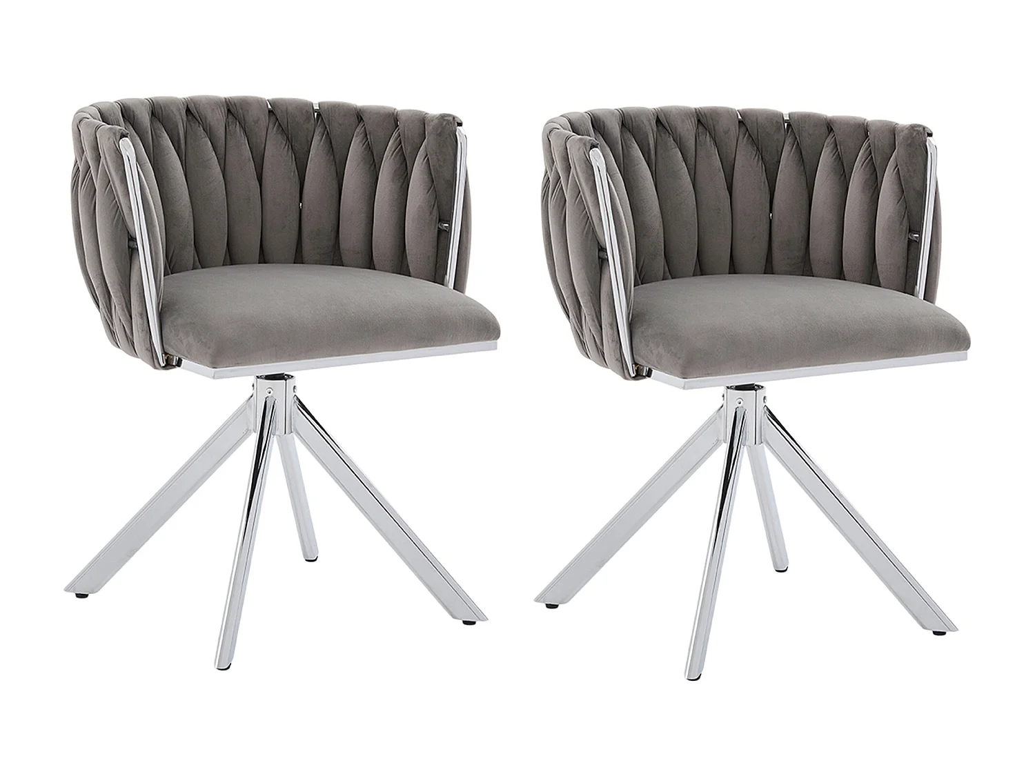 Lot de 2 chaises de salle à manger en velours gris avec fonction pivotante et pieds en métal argenté
