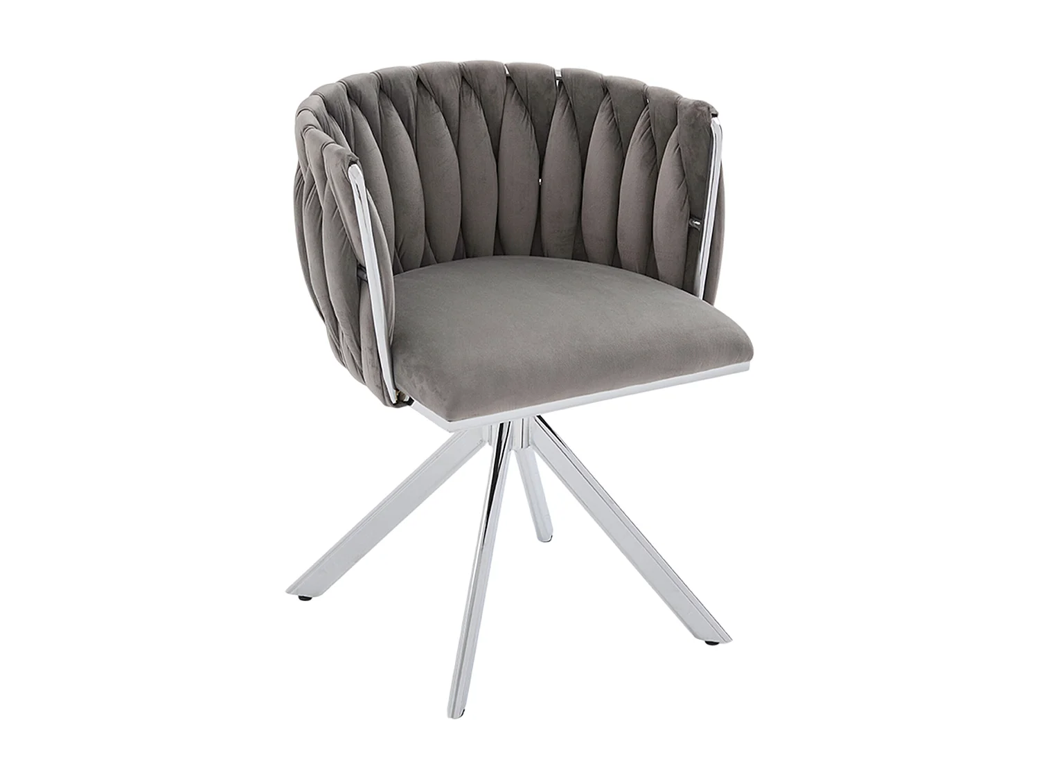 Lot de 2 chaises de salle à manger en velours gris avec fonction pivotante et pieds en métal argenté