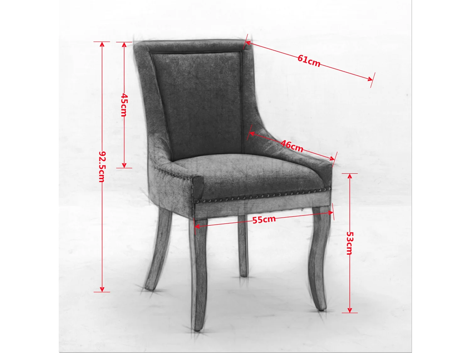 Lot de 2 chaises de salle à manger en chenille beige avec dossier et garniture cloutée, pieds en bois