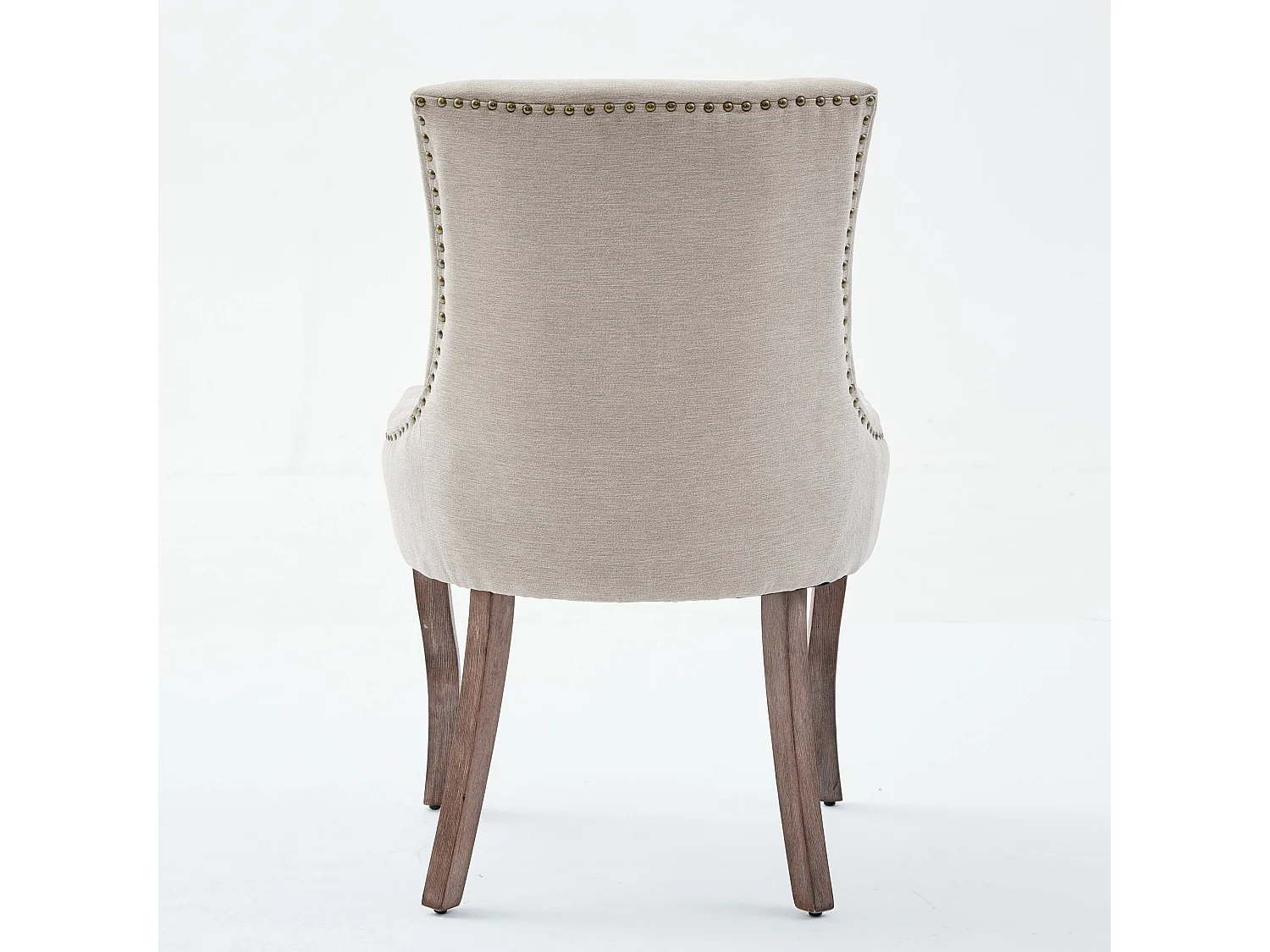 Lot de 2 chaises de salle à manger en chenille beige avec dossier et garniture cloutée, pieds en bois