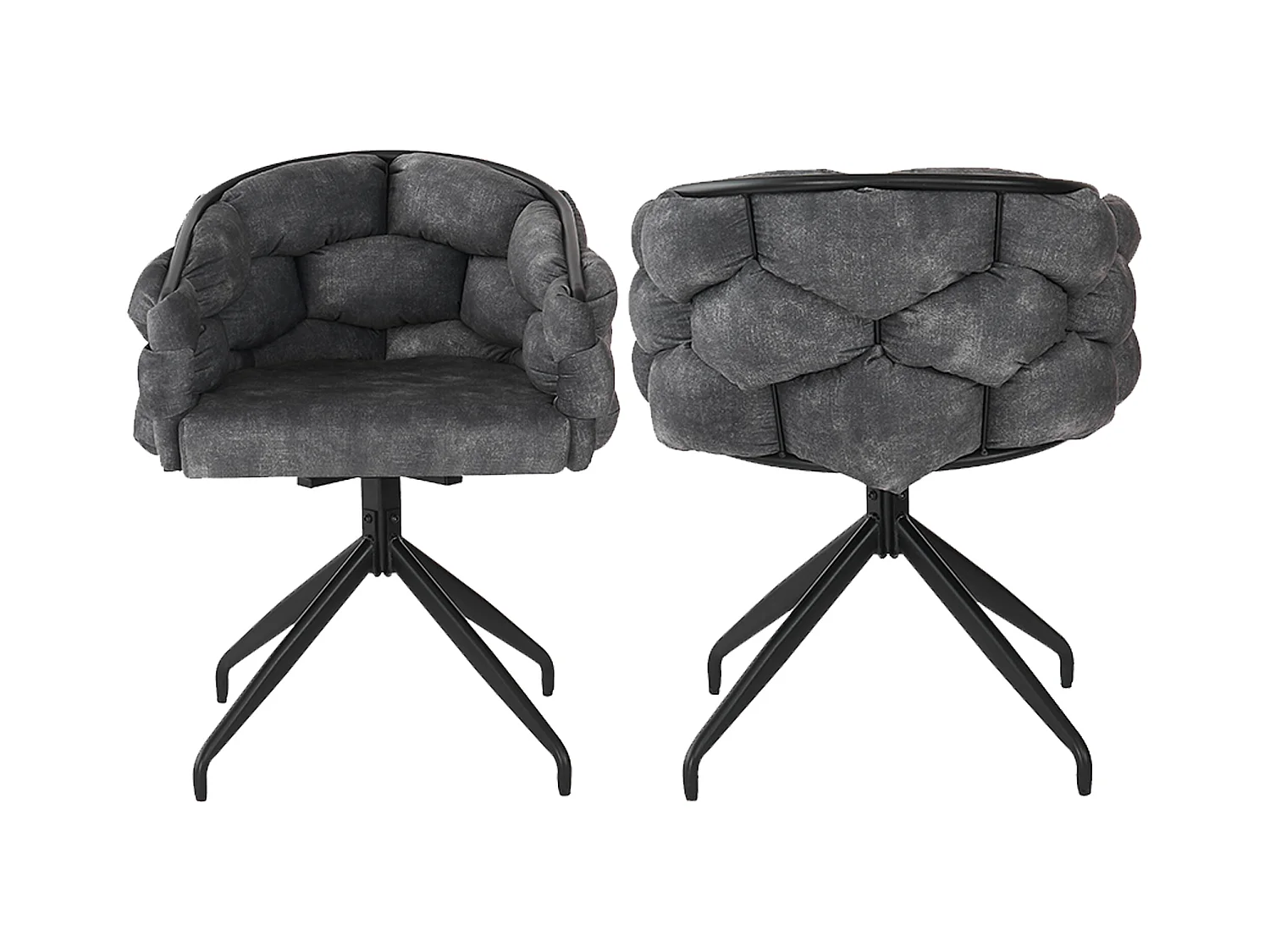 Lot de 2 chaises de salle à manger pivotantes avec dossier, structure en métal noir - velours gris