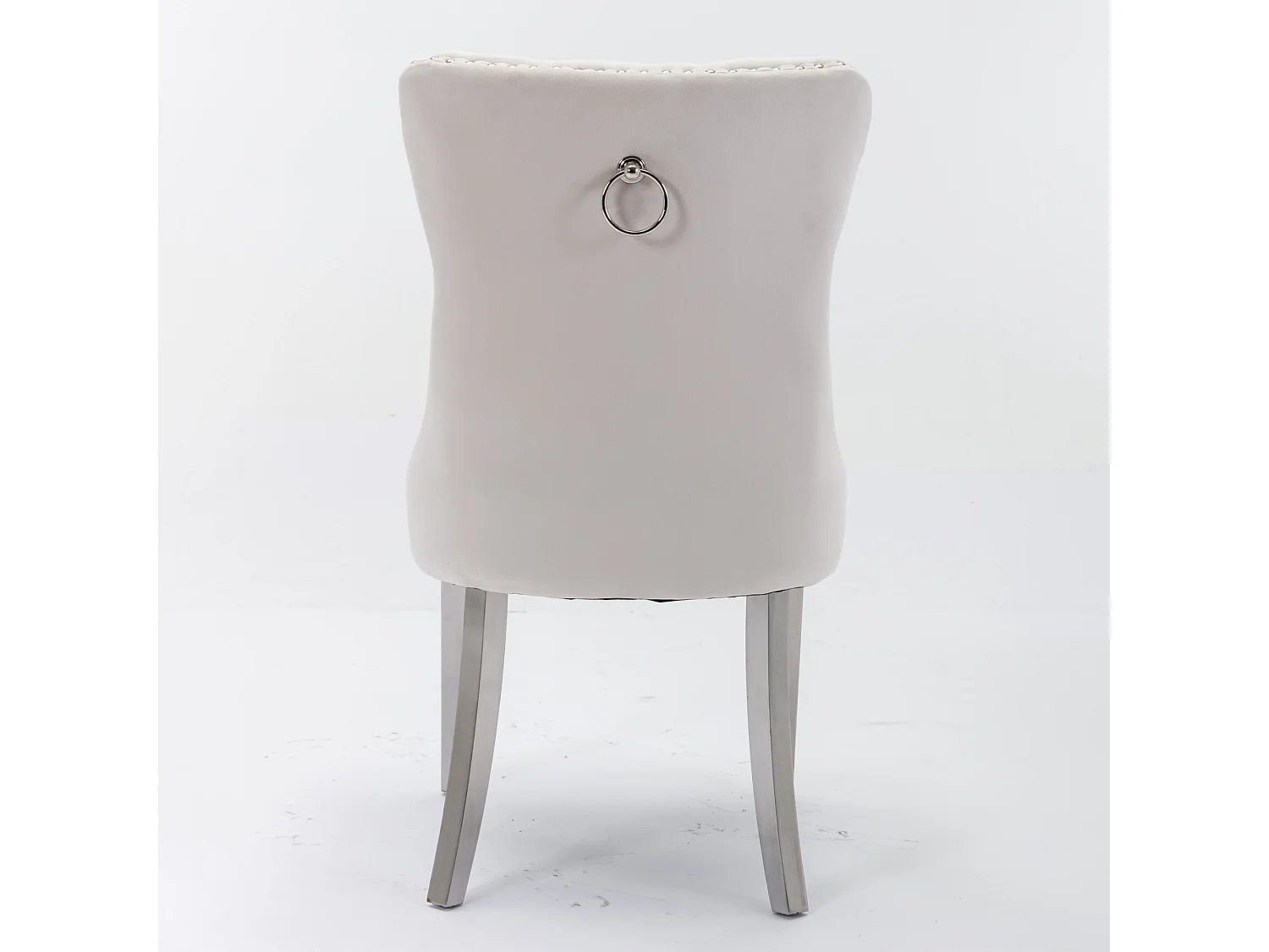 Lot de 2 chaises de salle à manger en velours beige avec dossier rembourré et pieds en métal argenté