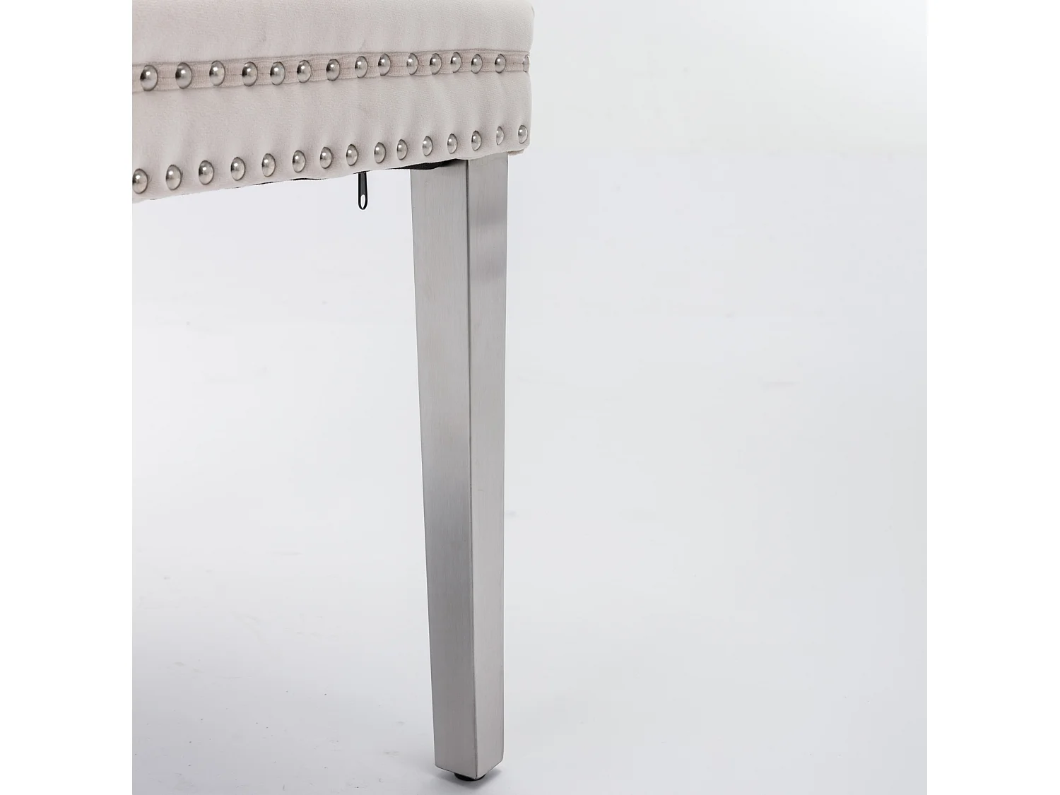 Lot de 2 chaises de salle à manger en velours beige avec dossier rembourré et pieds en métal argenté