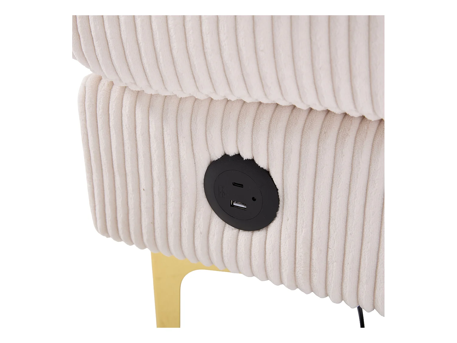 Canapé 4 places en velours beige avec éclairage LED et ports USB - Design moderne en U