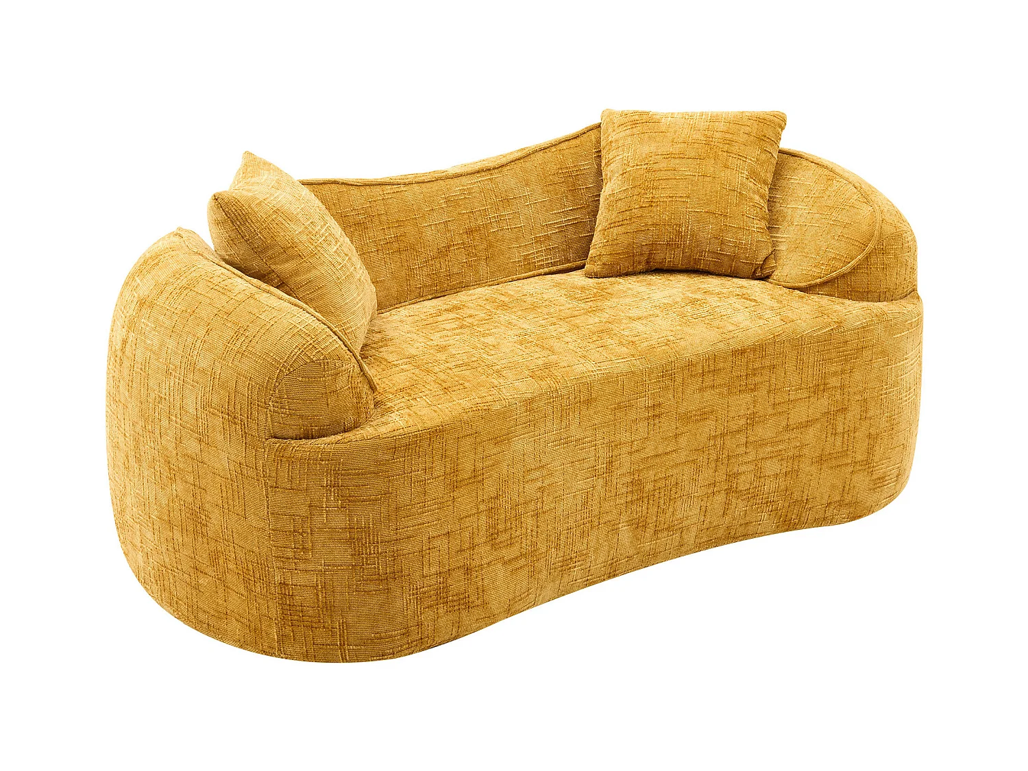 Canapé 2 places avec accoudoirs et coussins rembourrés, design incurvé - chenille jaune