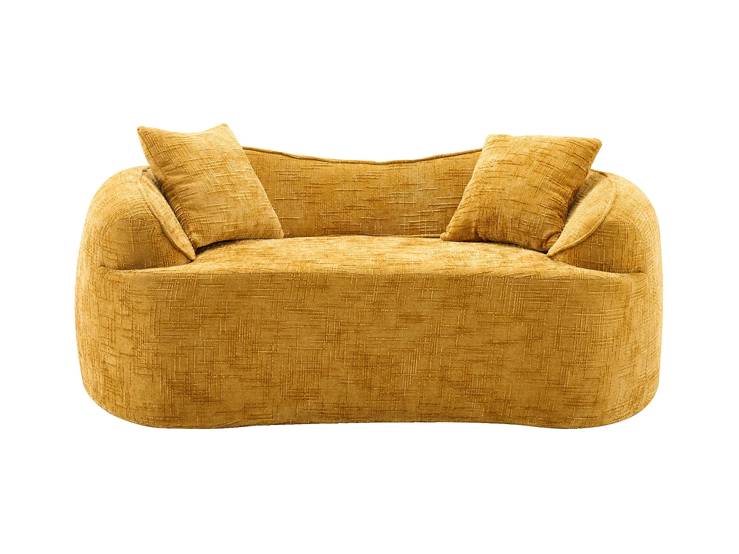 Canapé 2 places avec accoudoirs et coussins rembourrés, design incurvé - chenille jaune