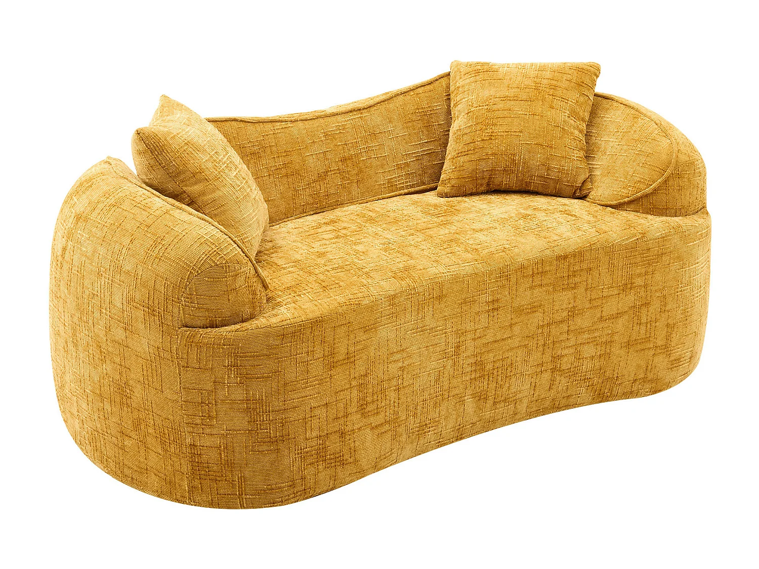 Canapé 2 places avec accoudoirs et coussins rembourrés, design incurvé - chenille jaune