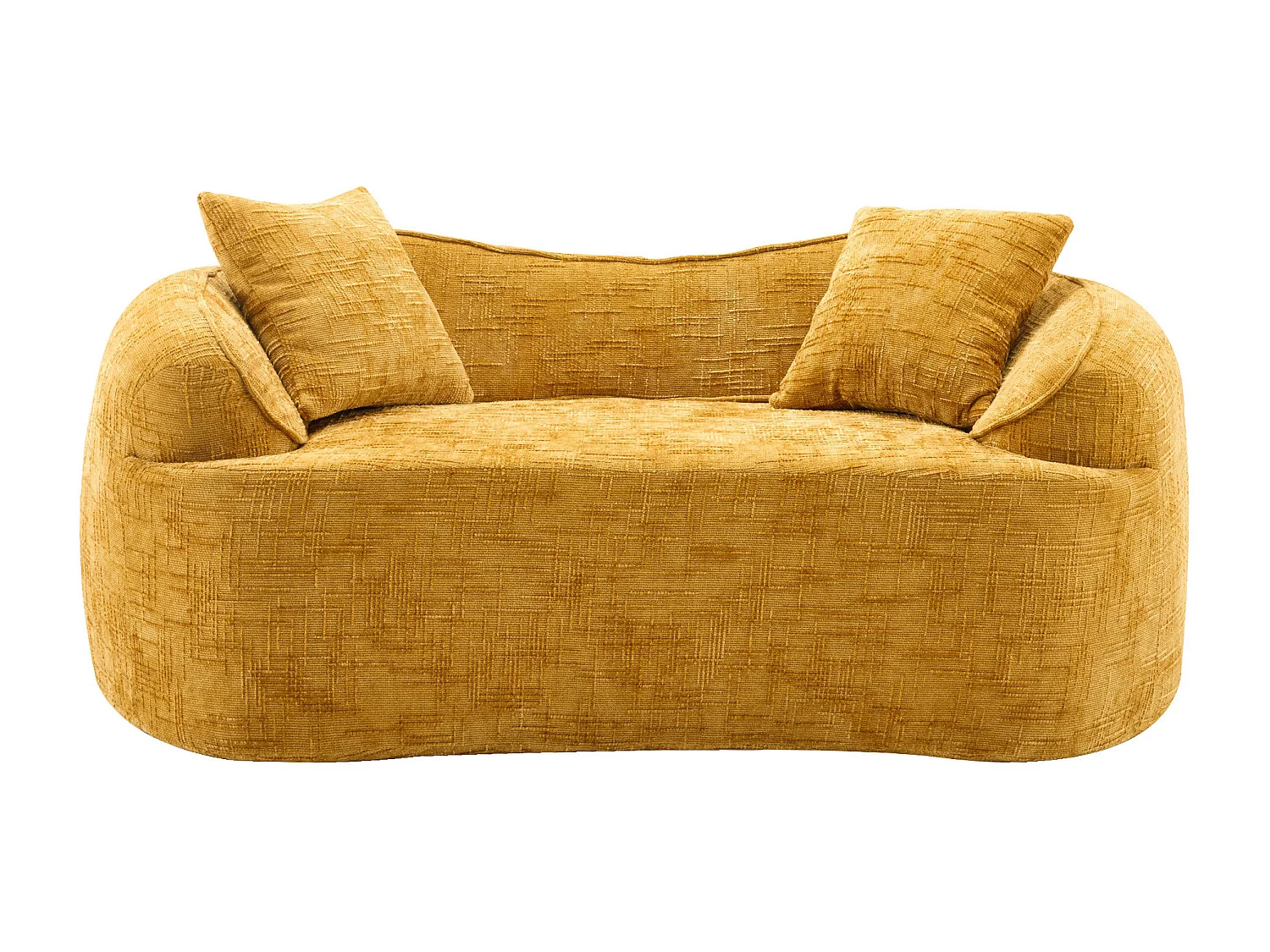 Canapé 2 places avec accoudoirs et coussins rembourrés, design incurvé - chenille jaune