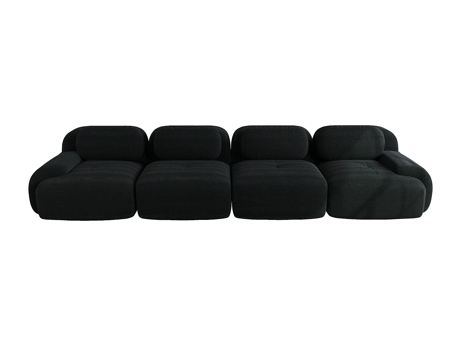 Canapé 4 places avec accoudoirs et dossier rembourré, velours côtelé noir - pour salon