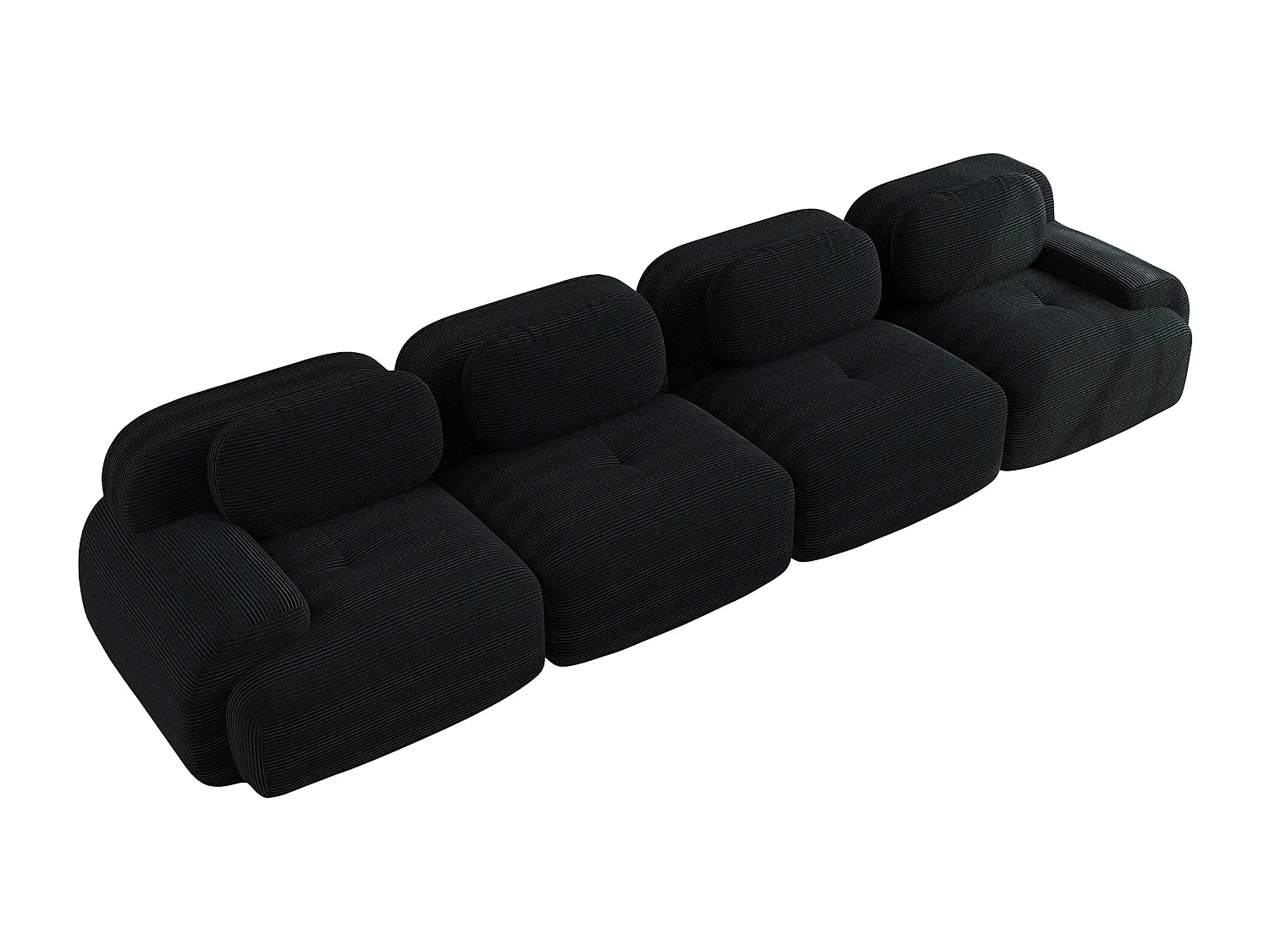 Canapé 4 places avec accoudoirs et dossier rembourré, velours côtelé noir - pour salon