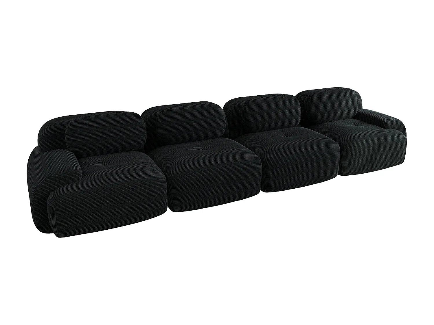 Canapé 4 places avec accoudoirs et dossier rembourré, velours côtelé noir - pour salon