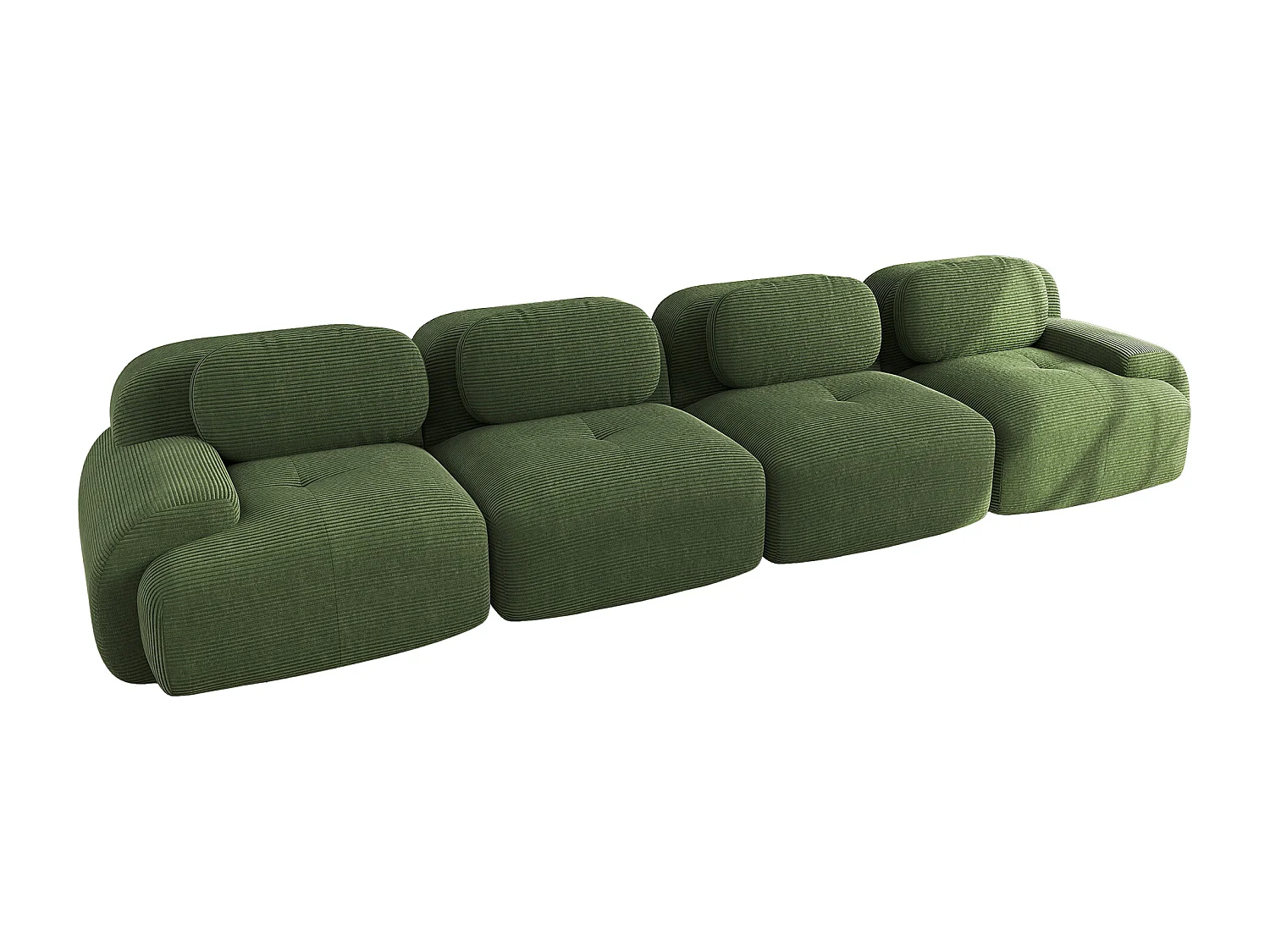 Canapé 4 places avec accoudoirs et dossier rembourré, velours côtelé vert - pour salon