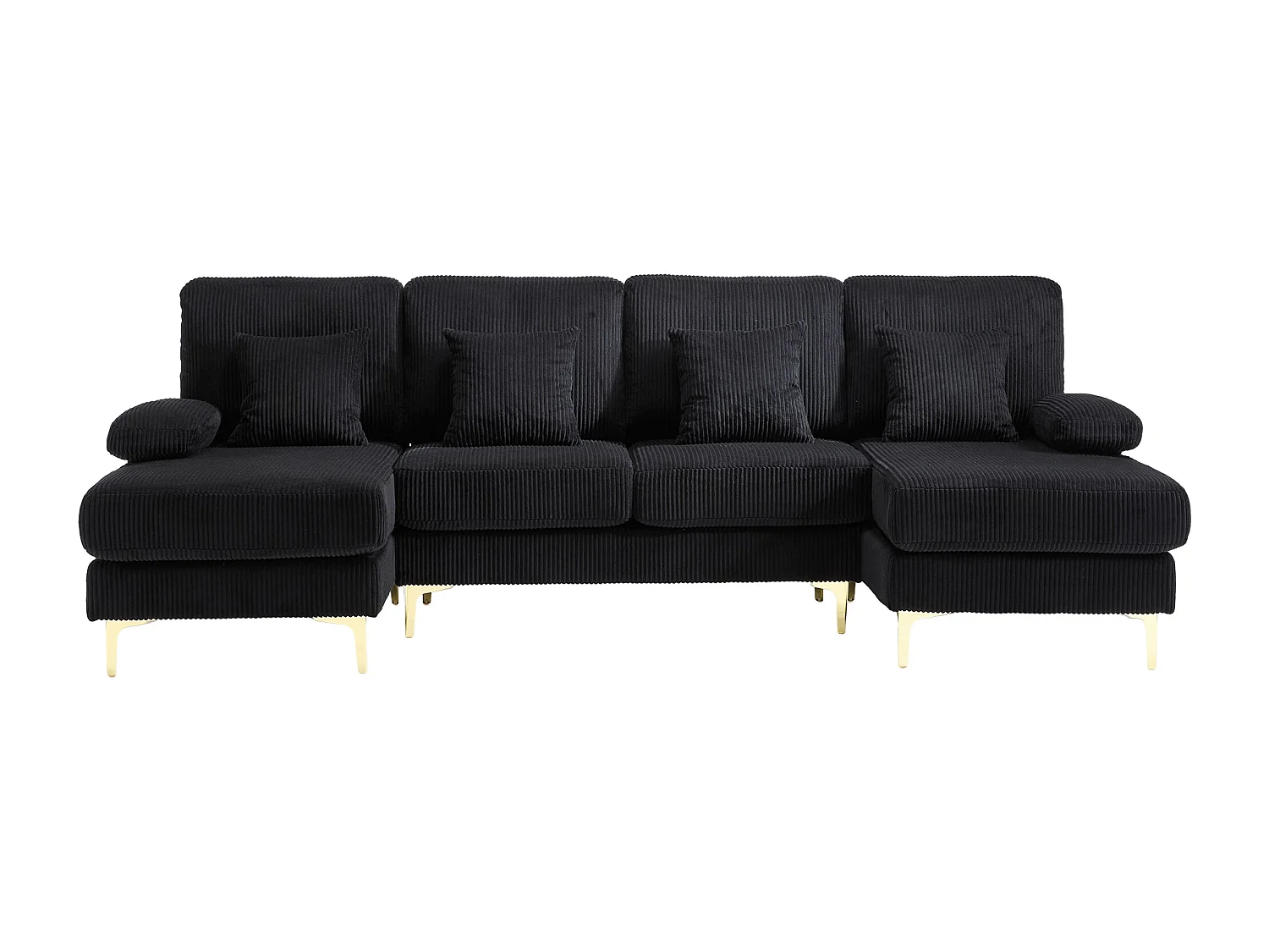 Canapé 4 places en velours noir avec éclairage LED et ports USB - Design moderne en U