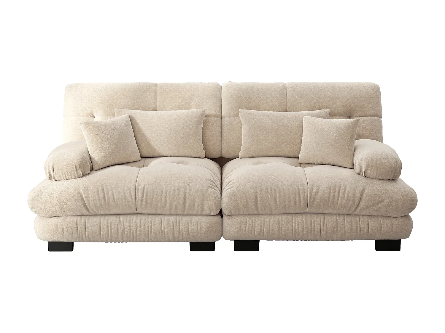 Canapé 2 places en chenille avec dossier et accoudoirs, beige - pour salon et chambre