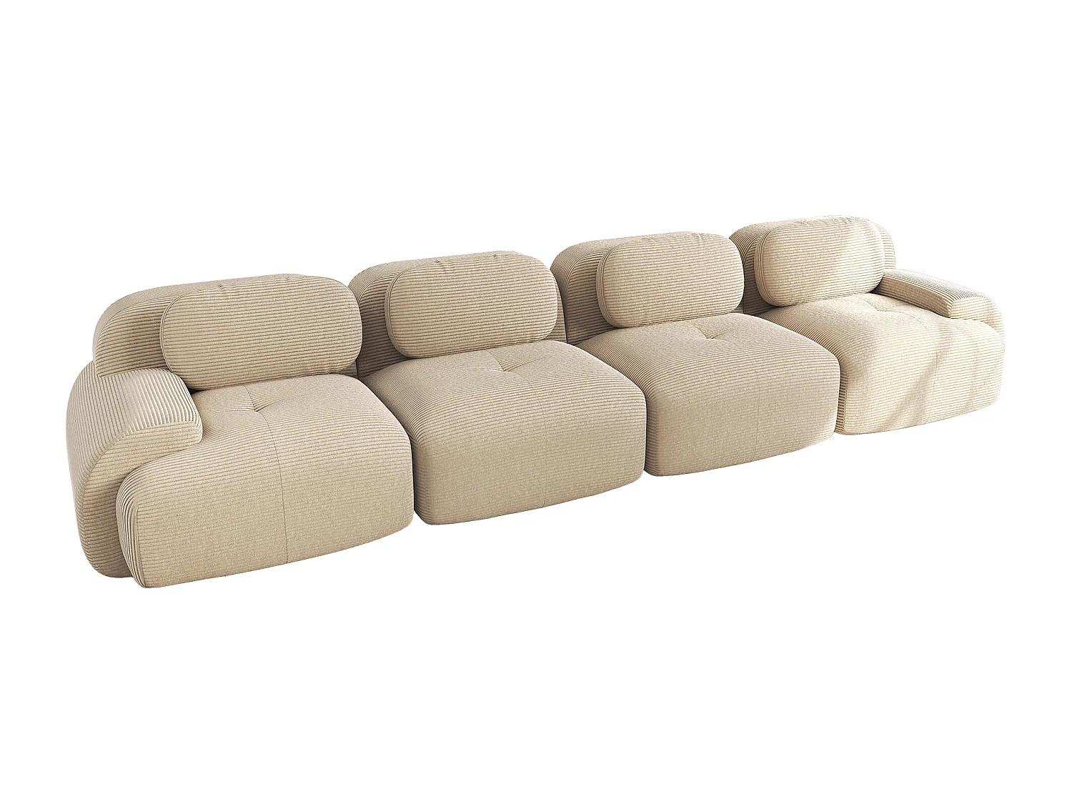 Canapé 4 places avec accoudoirs et dossier rembourré, velours côtelé beige - pour salon