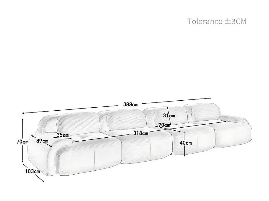 Canapé 4 places avec accoudoirs et dossier rembourré, velours côtelé beige - pour salon