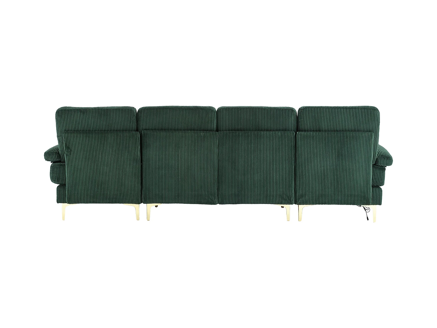 Canapé 4 places en velours vert avec éclairage LED et ports USB - Design moderne en U