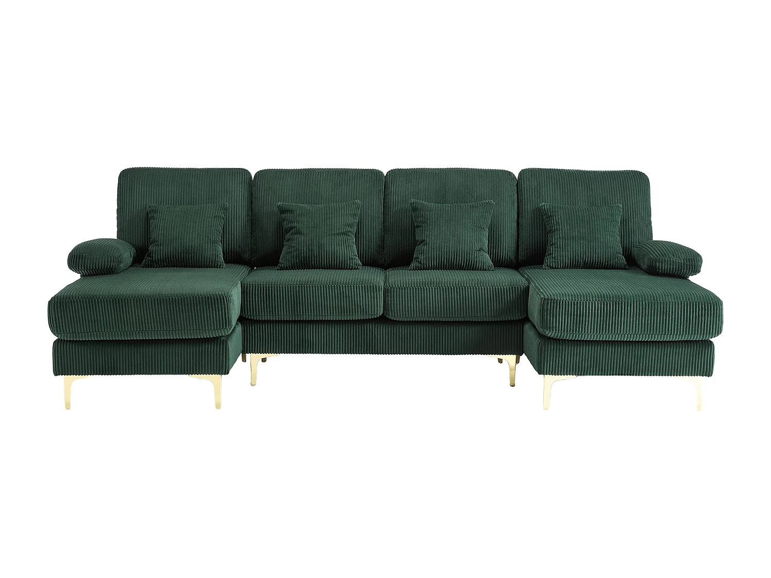 Sofa 4-osobowa z zielonego aksamitu z oświetleniem LED i portem USB - nowoczesny design w kształcie U