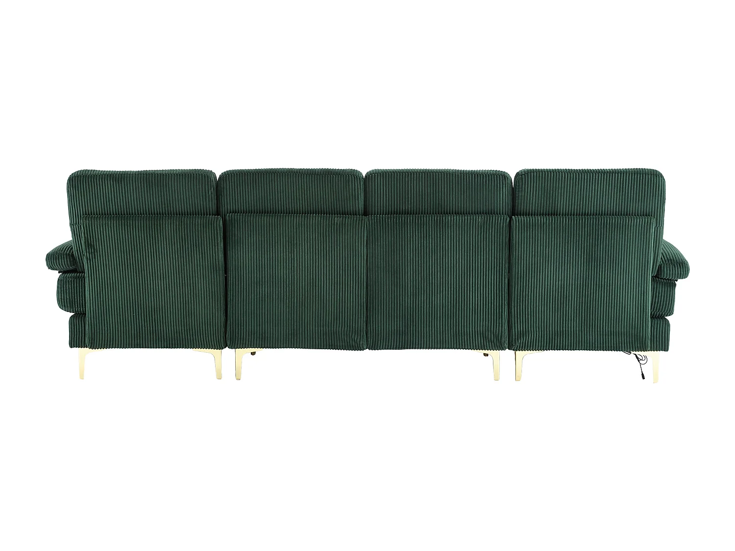 Sofa 4-osobowa z zielonego aksamitu z oświetleniem LED i portem USB - nowoczesny design w kształcie U