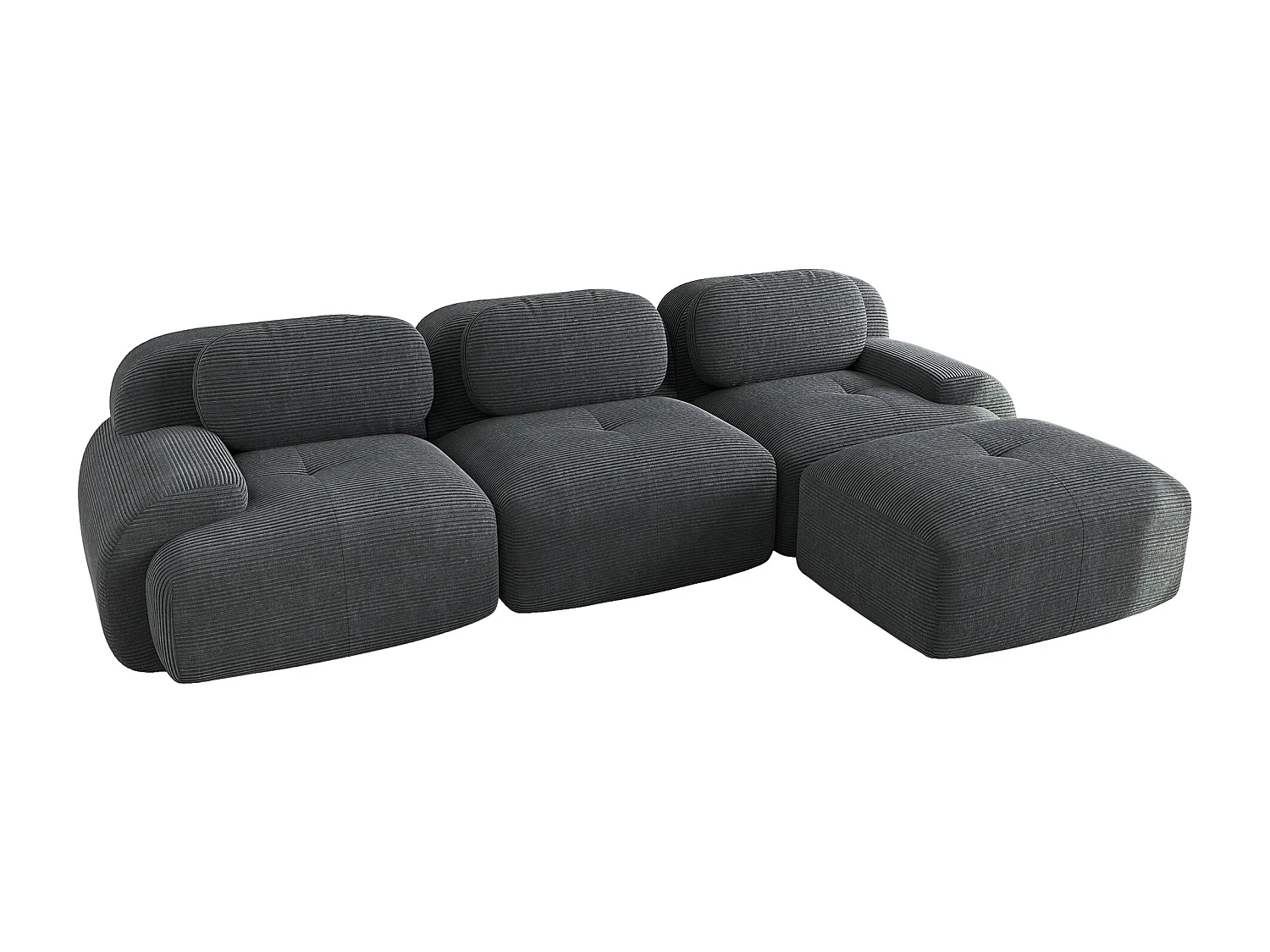 Divano angolare 3 posti con schienale imbottito e poggiapiedi - velluto a coste grigio