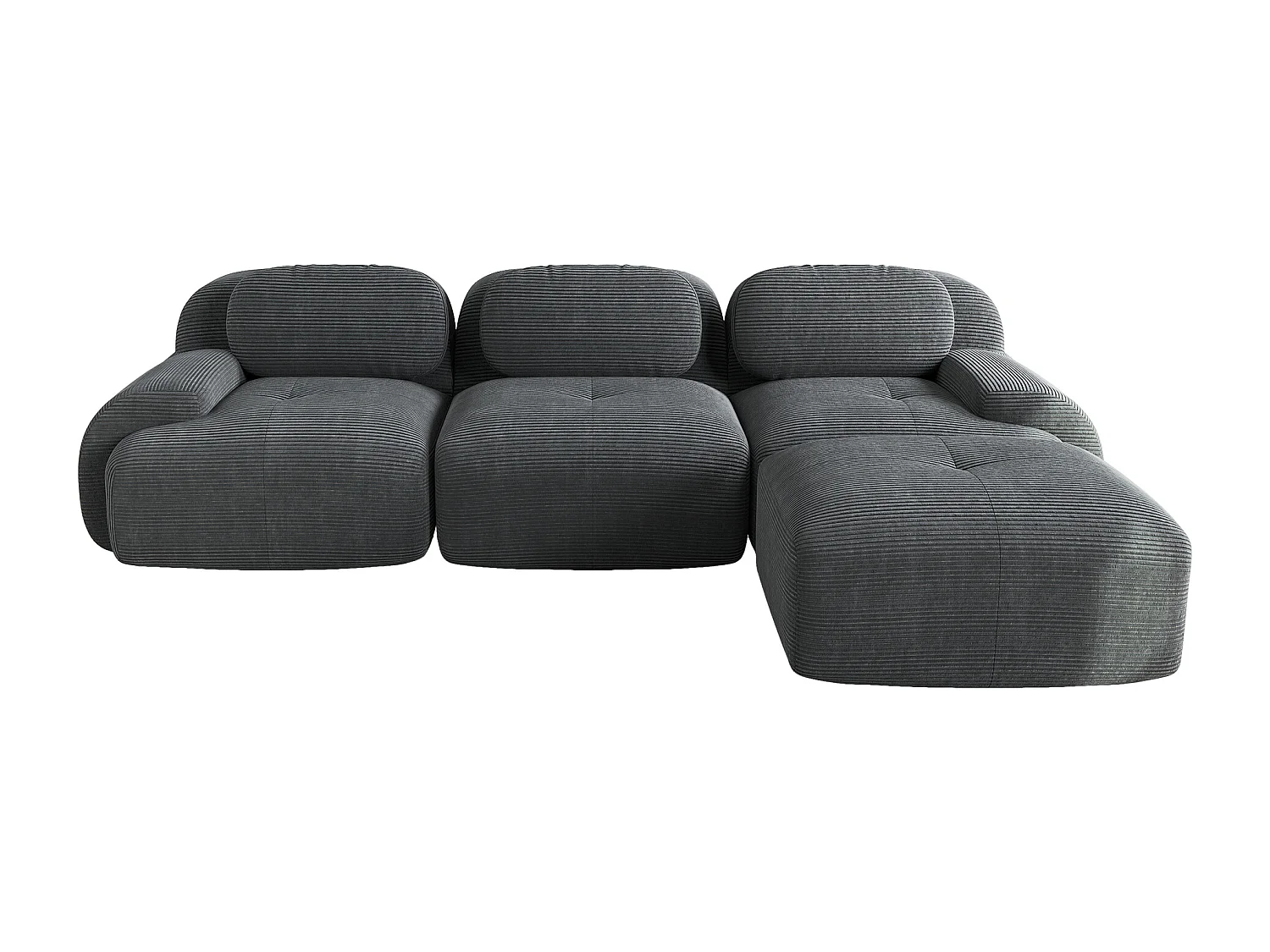 Divano angolare 3 posti con schienale imbottito e poggiapiedi - velluto a coste grigio