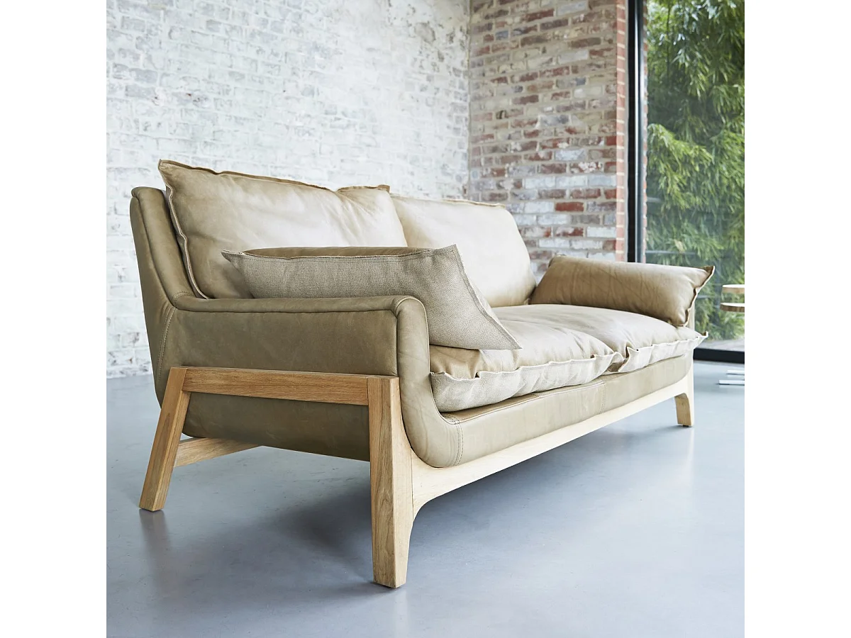 Sofa aus hochwertigem Leder und massivem Eichenholz Woodnest Cheyenne