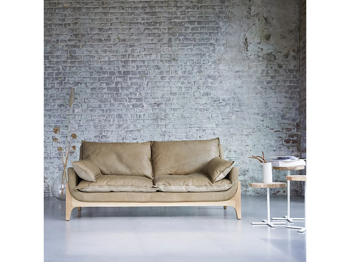 Sofa aus hochwertigem Leder und massivem Eichenholz Woodnest Cheyenne