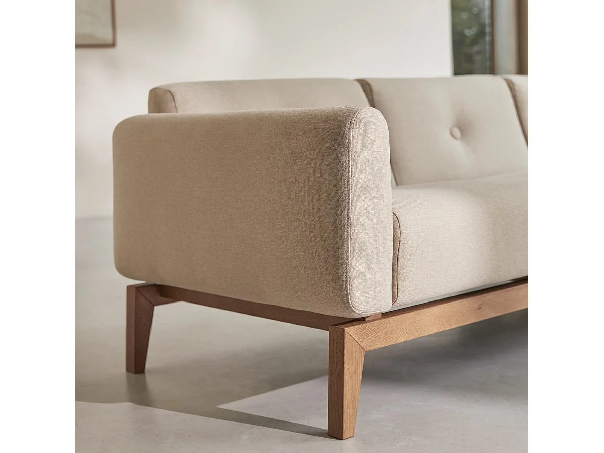 3-Sitzer-Sofa Bjorn aus massiver Eiche und ecrufarbenem Stoff