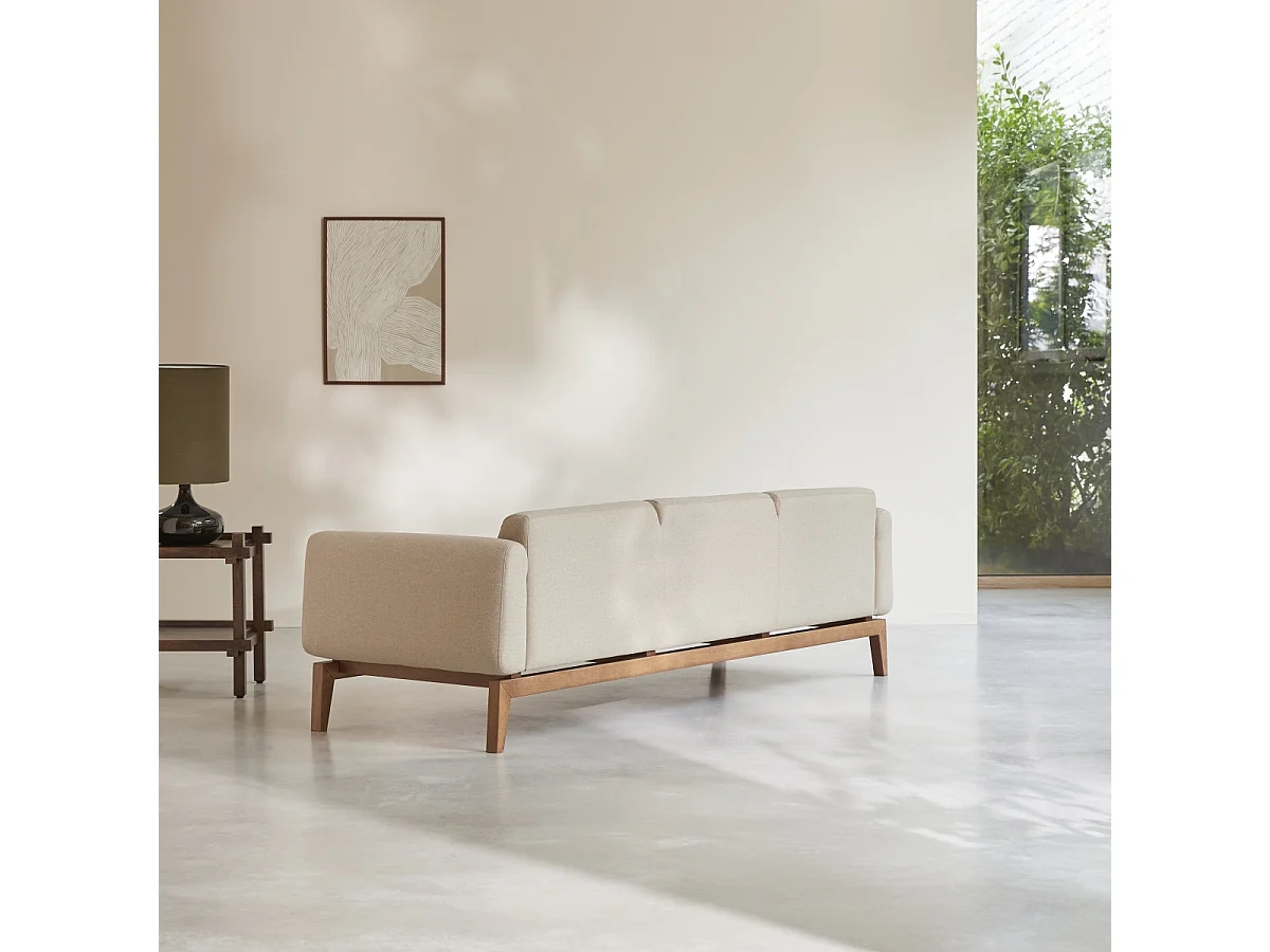 3-Sitzer-Sofa Bjorn aus massiver Eiche und ecrufarbenem Stoff