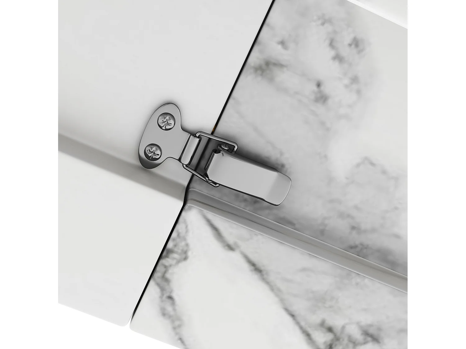 Ausziehbarer Esstisch mit MDF-Platte in Marmoroptik und schwarzen Eisenbeinen