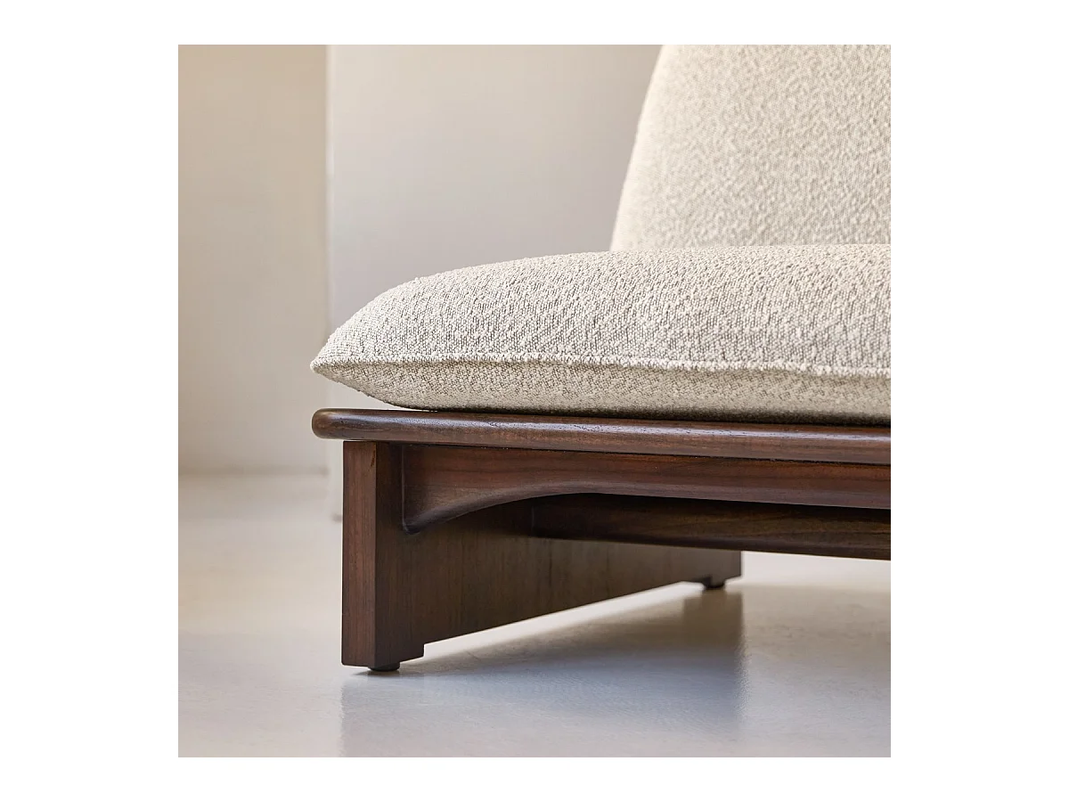 Banquette en bois de mindi massif et tissu bouclé écru Folk, 2 places