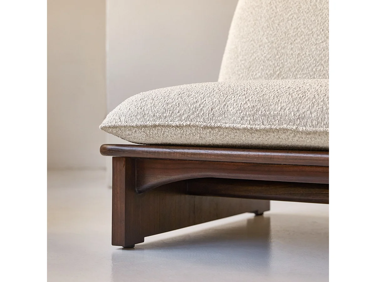 Polsterbank Folk aus massivem Mindiholz und ecrufarbenem Boucléstoff ,2-Sitzer