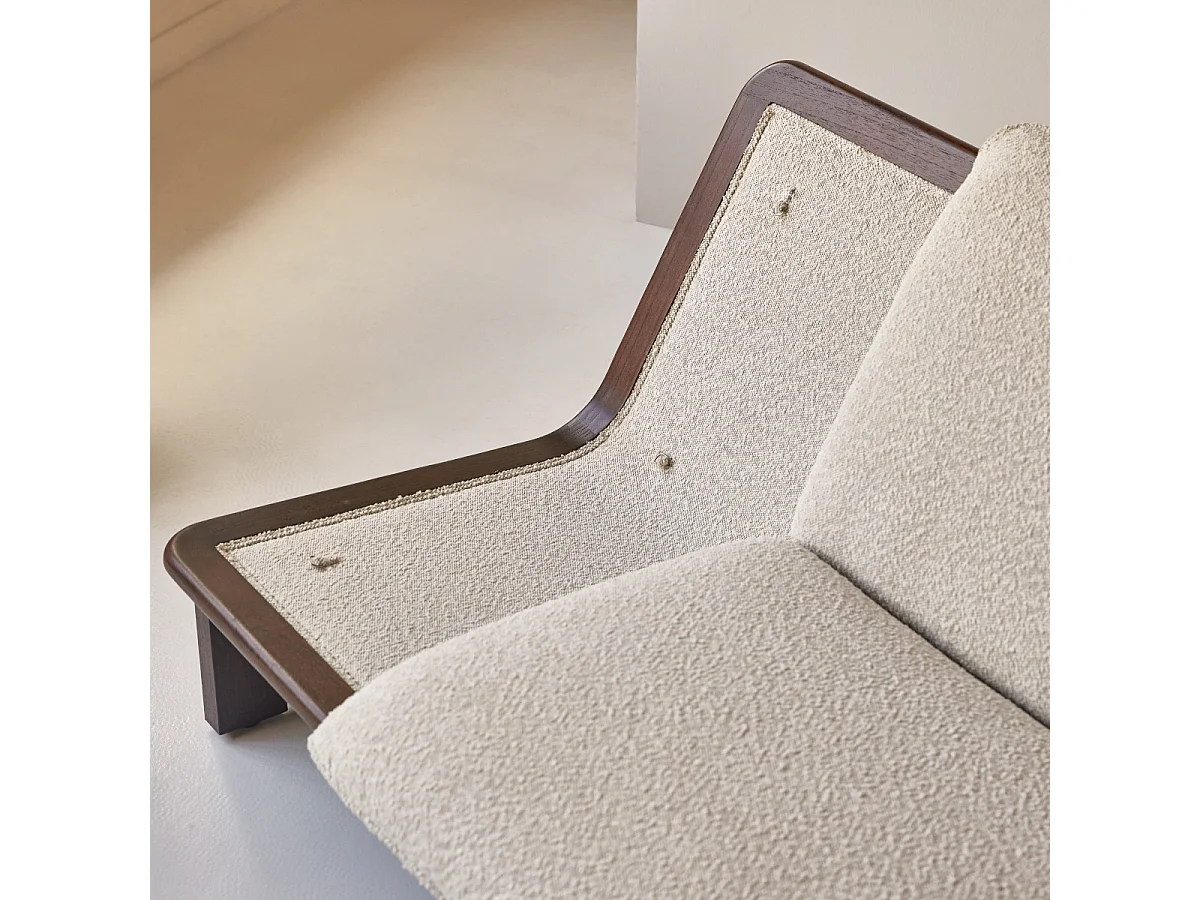 Polsterbank Folk aus massivem Mindiholz und ecrufarbenem Boucléstoff ,2-Sitzer