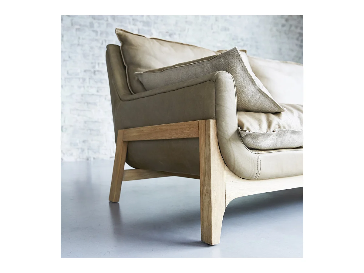 Sofa aus hochwertigem Leder und massivem Eichenholz Woodnest Cheyenne